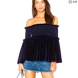 Revolve Petersyn Velvet Navy Off-Shoulder Blouse